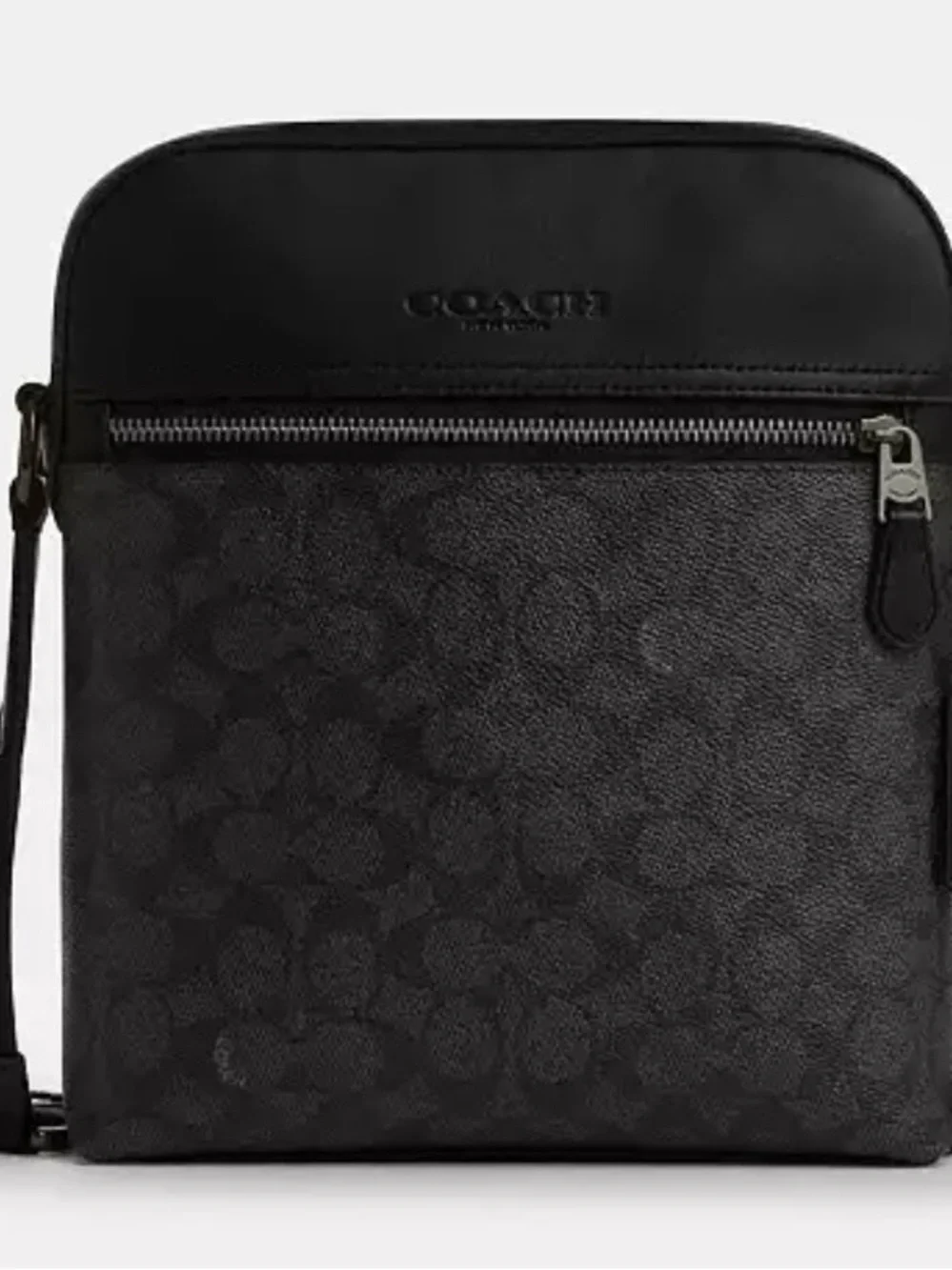Coach Houston Flight Bag Black Signature Canvas Crossbody Black and Grey Logo